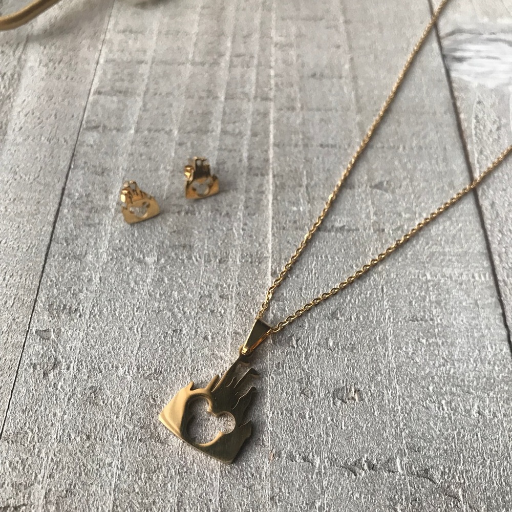 Stainless Steel Disney Castle Necklace & Earrings - Picture 7 of 8